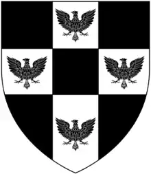 Sable on a cross argent quarter pierced of the field four eagles displayed of the first (Buller)