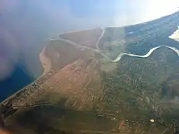 Aerial view the river's mouth, where it flows into the Adriatic