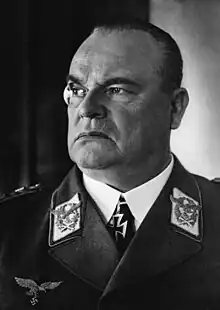 Portrait of Hugo Sperrle, a uniformed Nazi German air force general in his 50, commanding Luftflotte 3