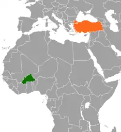 Map indicating locations of Burkina Faso and Turkey