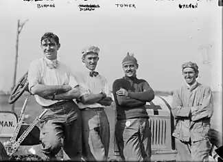 Bob Burman, Louis Disbrow, Jack Tower, and Joe Grennon at the 1911 Indianapolis 500