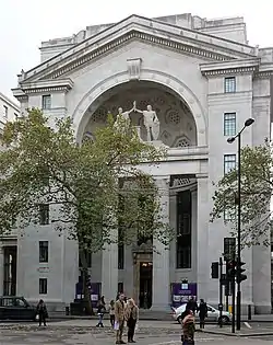 Bush House, originally an international trade center, and at the time of its construction the most expensive building in the world