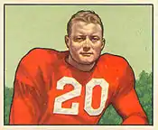 Illustration from a football card of Ramsey in a red jersey with the number 20 on the front