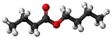 Ball-and-stick model of the butyl butyrate molecule