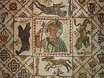 Fifth- or sixth-century mosaic: personification of "Ktisis" ("creation" or "construction, building") at Beiteddine Palace.