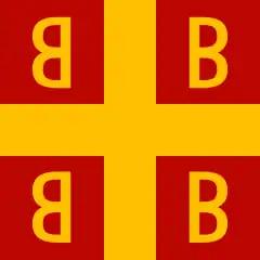 The flag of the Paleologus dynasty of Byzantine emperors was red and gold.