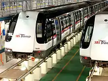 Two Alstom Metropolis C751A stocks stabled in Sengkang depot, taken in November 2008