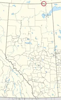 A map of the province of Alberta showing 80 counties and 145 small Indian reserves. One is highlighted with a red circle.