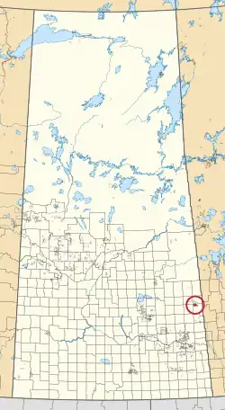 A map of the province of Saskatchewan showing 297 rural municipalities and hundreds of small Indian reserves. One is highlighted with a red circle.