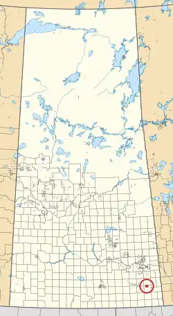 A map of the province of Saskatchewan showing 297 rural municipalities and hundreds of small Indian reserves. One is highlighted with a red circle.