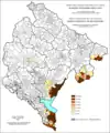 Share of Albanians in Montenegro by settlements 1961