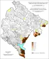 Share of Albanians in Montenegro by settlements 1971