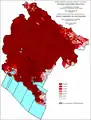 Share of Montenegrins in Montenegro by settlements 1961