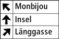 4.43 (deprecated) Routing information for corresponding left, middle, and right lane (directions are compulsory; see also 6.06)