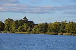 Lake Kluki and the St. Mary's church in the background