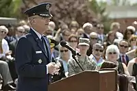 General Selva upon assuming the command of United States Transportation Command, speaks during United States Transportation command change of command ceremony at Scott Air Force Base on May 5, 2014.