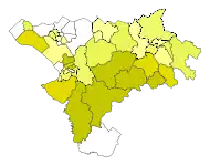 Map of Lib Dem candidates and vote share, concentrated in rural areas of southern Cheshire.