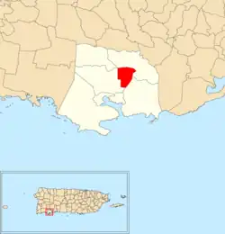 Location of Caño within the municipality of Guánica shown in red