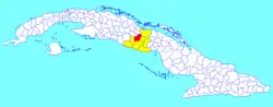 Cabaiguán municipality (red) within  Sancti Spíritus Province (yellow) and Cuba