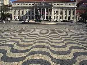 Portuguese pavement of black basalt and white limestone in Lisbon