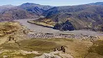 Callalli and the Callalli river as seen from the air