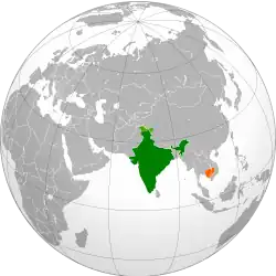 Map indicating locations of India and Cambodia