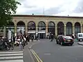 General view of the entrance to the railway station at the end of Station Road.