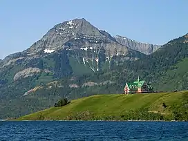 Upper Waterton Lake with Prince of Wales Hotel and Mount Richards