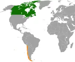 Map indicating locations of Canada and Chile