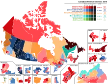 Seats won overall, graded by strength of winning party