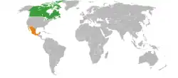 Map indicating locations of Canada and Mexico