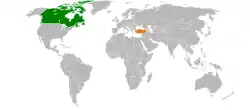 Map indicating locations of Canada and Turkey