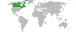 Map indicating locations of Canada and United Kingdom