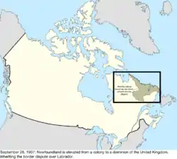 Map of the change to the international disputes involving Canada on September 26, 1907