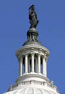 The Statue of Freedom is a bronze statue that, since 1863, has crowned the dome of the U.S. Capitol.