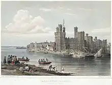 The harbour in 1854, possibly wagons right of the quayside lamp