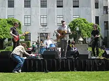 Casey Neill and the Norway Rats playing at a union rally in Salem, Oregon