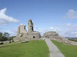 The ruined gatehouse to the inner ward seen from the south