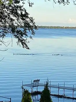 Castle Rock Lake from the shoreline, small dock in foreground