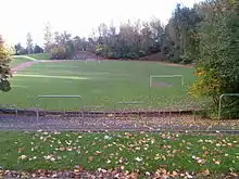 View from the back of the terrace with the pitch and other terraces visible