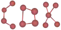 Burgundy-colored ball and stick pseudo-molecule diagram spelling the three letters C, D, and K.