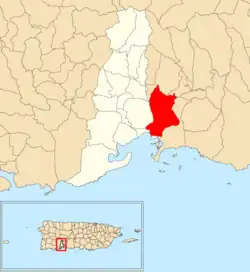 Location of Cedro within the municipality of Guayanilla shown in red