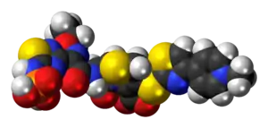 Space-filling model of the ceftaroline fosamil molecule as a zwitterion