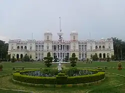 A view of Cheluvambavilas Palace on a winter morning fog