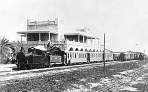 Old steam train at Tripoli Station in 1920