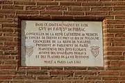 Plaque in memory of Guy du Faur de Pibrac, famous poet and parliamentarian of the 16th century