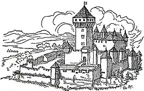 Château de Vullierens in 1308 as a fortified house.