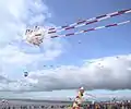 Kite festival at La Tremblade beach, Charente-Maritime (17), France. Festival de cerfs-volants sur la plage de la Tremblade en 2001.