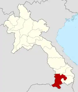 Map showing location of Champasak province in Laos