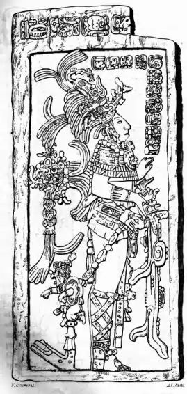 Image 32K'inich Kan B'alam II, the Classic period ruler of Palenque, as depicted on a stele (from Mesoamerica)